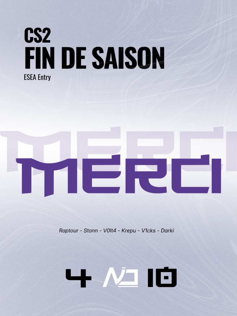 Infographie NIO Esports : bilan ESEA Entry saison 58 CS2, 4 victoires 10 d&eacute;faites
