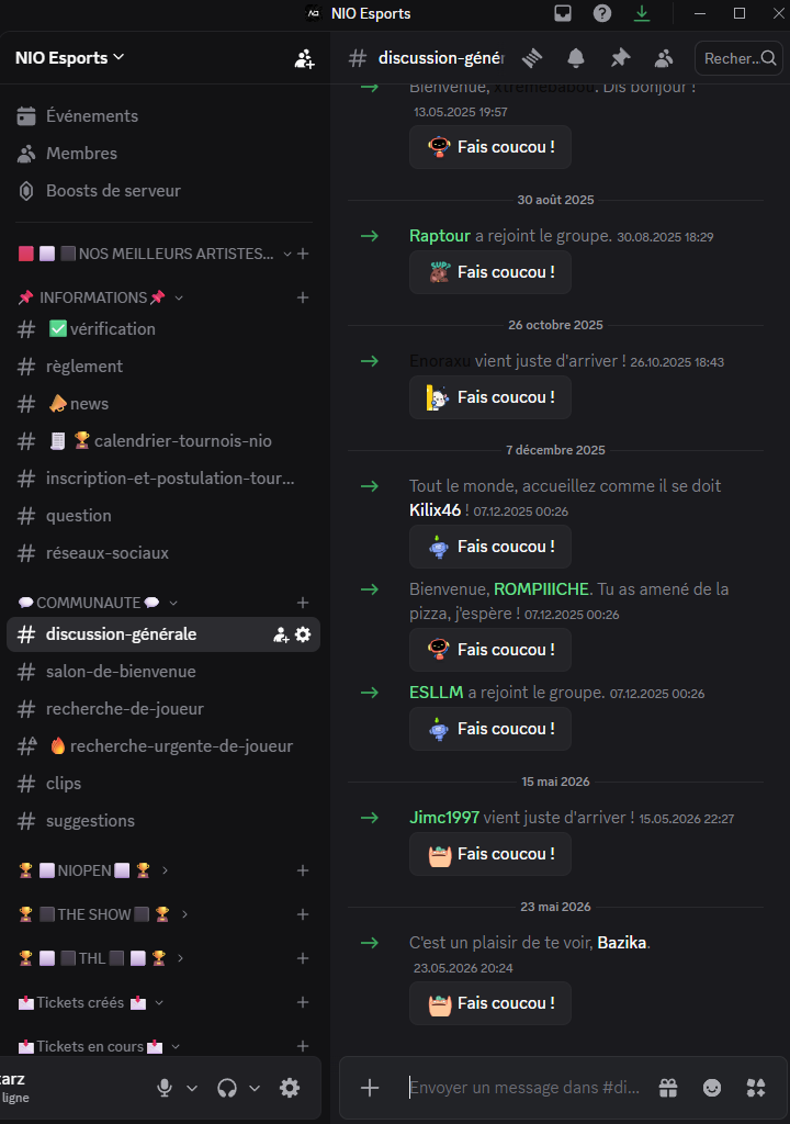Aper&ccedil;u du serveur Discord NIO Esports